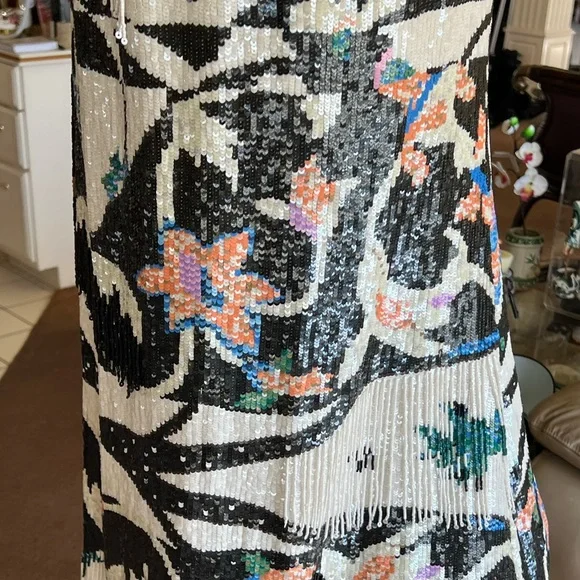 Size 8/10 Oscar Del Renta mirror tribal sequin pailette floor length grown - Picture 14 of 17